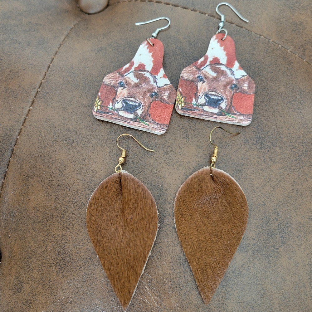 Cow tag cowhide earring bundle